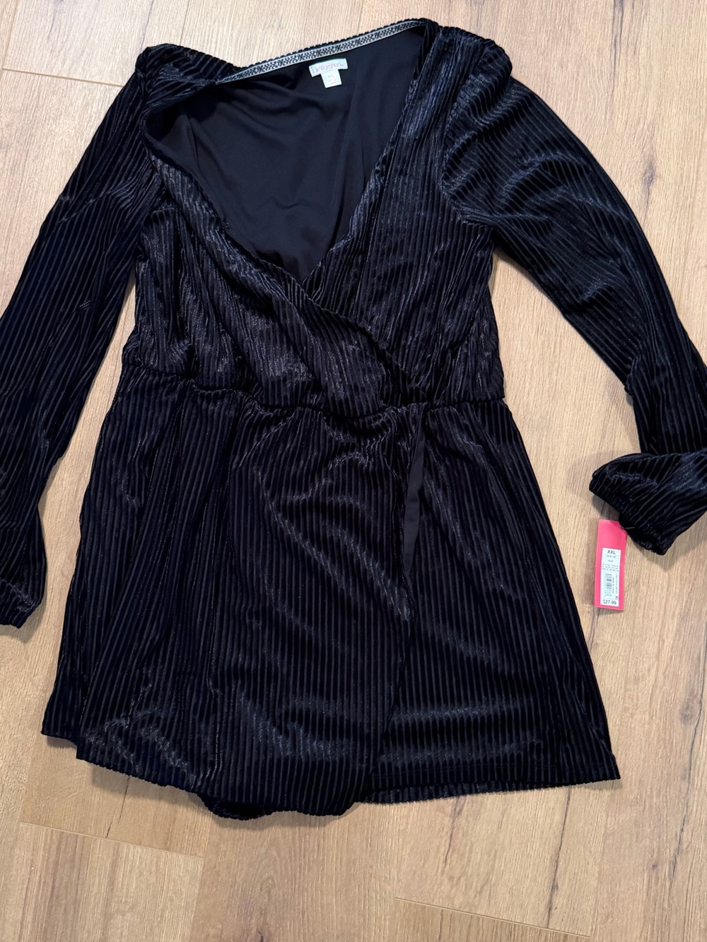 Xhilaration Black Velvet Ribbed Long-Sleeve Jumpsuit